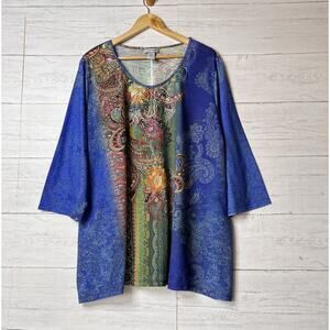 Catherines Blouse Womens Size 3X Paisley Colorful Floral Beaded Embroidery
